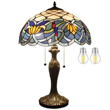 Tiffany Table Lamp Stained Glass Style Bedside Lamp Blue Lotus 16X16X24 Inche...