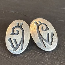 Clement Honie Hopi Overlay Earrings Sterling Silver Drop Pierced Quails Fa