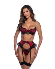 Roma Confidential Bella 3 Piece Garter Set Red/Black Size XS