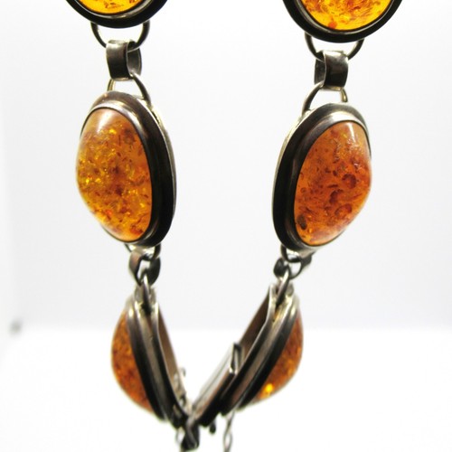 VINTAGE Armband 935 Silber Bernstein Cabochons Silver Bracelet Amber Art Deco? - Picture 4 of 7