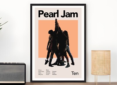 Pearl Jam Ten Album Vintage Poster, Grunge Rock Eddie Vedder