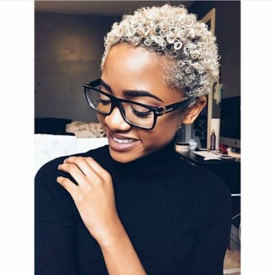 Short Ombre Blonde Afro Curly Wig Short Afro Kinky Curly Pixie Wigs for Women 