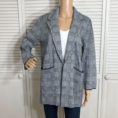 Sophie Open Front Sweater Blazer in Glen Plaid AQ413 Gray Size  Medium