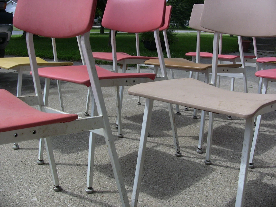 Silla Industrial Vintage Acero Madera Doblada Comedor Oficina Mediados de Siglo Muebles Foto 3 de 4