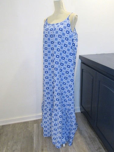 Womens Size XXL Linen Blend Maxi Dress LOFT Blue Print Flounce Vacation Boho 2XL - Picture 4 of 16