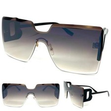 Oversized Retro Modern Shield Style SUN GLASSES Classy Elegant Large Black Frame