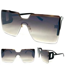 Oversized Retro Modern Shield Style SUN GLASSES Classy Elegant Large Black Frame