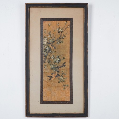 Vintage Japanese Embroidery Silk Panel – Birds and Blossoms, Framed