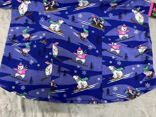 Women’s Scrub Top Christmas Polar Bear Penguin Size Small Scrubstar V-Neck - Picture 4 of 8