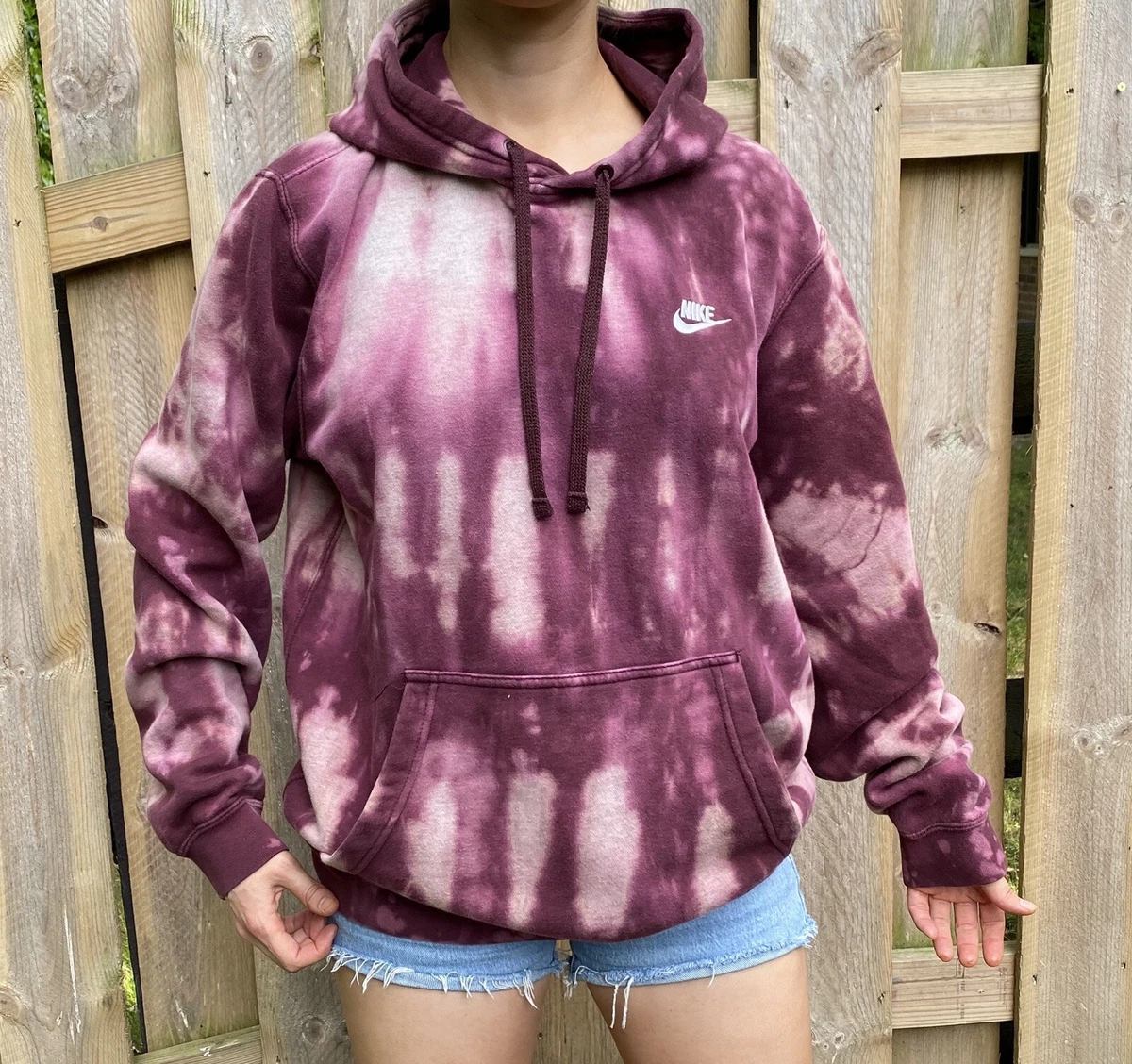 Nike Swoosh Custom Vintage Bleach Tie dye Hoodie Sweatshirt Upcycled Reworked