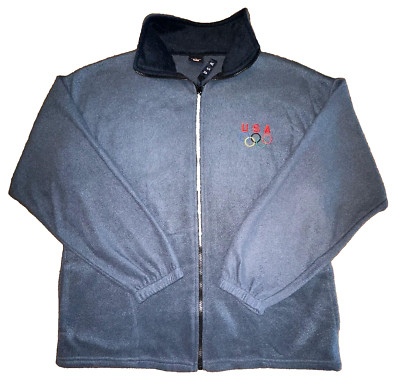 USA Olympics Full Zip Long Sleeve Vintage Fleece Sweater Navy Blue Men's Large