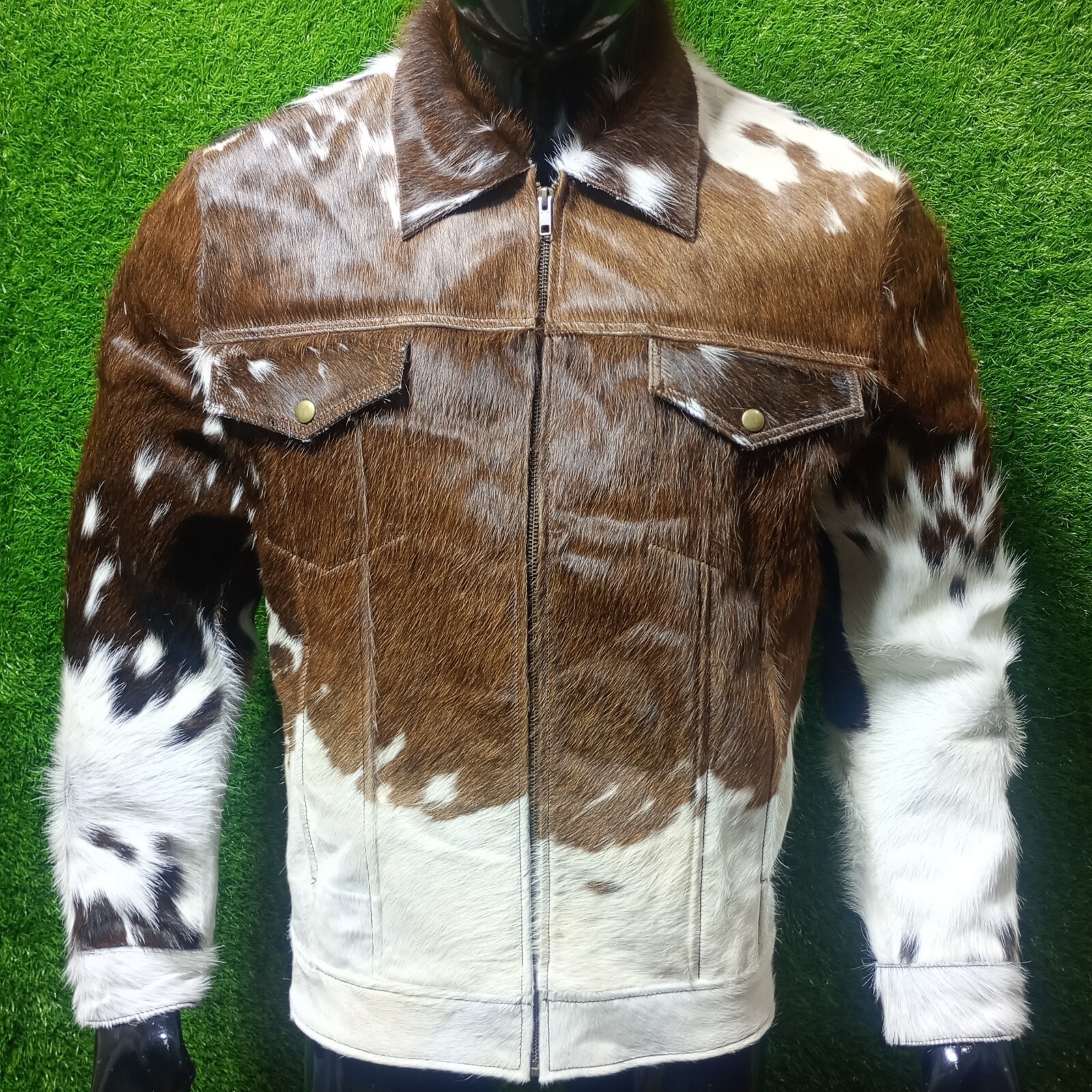 Chaqueta de cuero de vaca HairOn para hombre con cremallera cuero real estilo occidental abrigo de pelo real