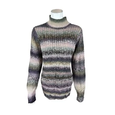 LOGO by Lori Goldstein Womens Ombre' Stripe Mock-Neck Sweater Neutral Large Size