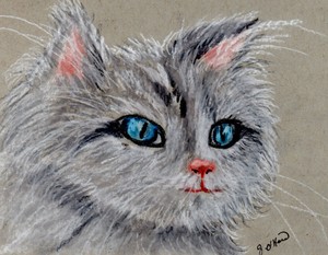 Gray Cat With Blue Eyes 5 X 7 Pastel Kitten Ebay