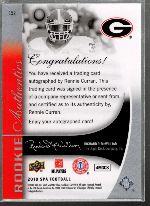 B2917- 2010 SP Authentic #152 Rennie Curran RC Auto /599 SAMPLE PIC - Image 2 of 2
