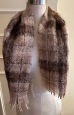 Glentana Made in Scotland Mohair Wool Blend Vintage Beige Tones Plaid Scarf