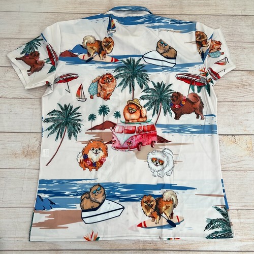 Glanra Pomeranian Dog Hawaiian Shirt Tropical Beige aloha summer Short sleeve - 第 5/29 張圖片