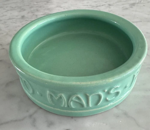 Antique Mccoy Teal Blue Turquoise Dog Bowl Mans Best Friend His Dog