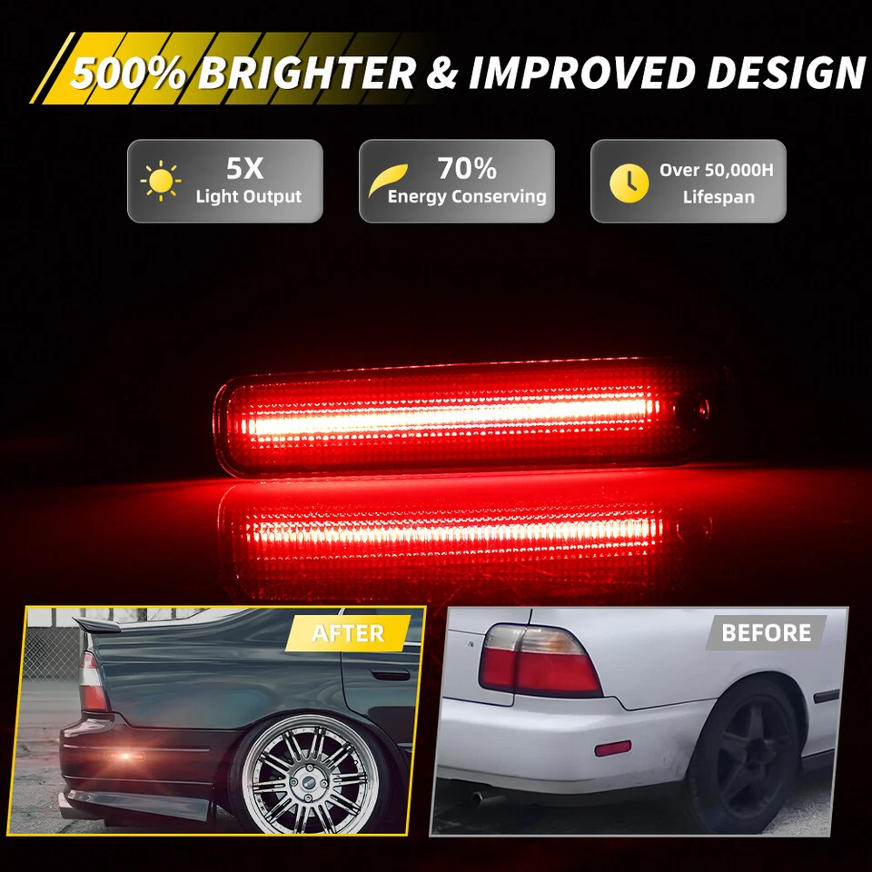 2X Smoked Red LED Rear Side Marker Lights For 94-97 Honda Accord & 92-96 Prelude - Image 2 of 4