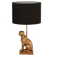 Gold Vintage Leopard Sculpture Table Lamp with Black Drum Shade 425mm