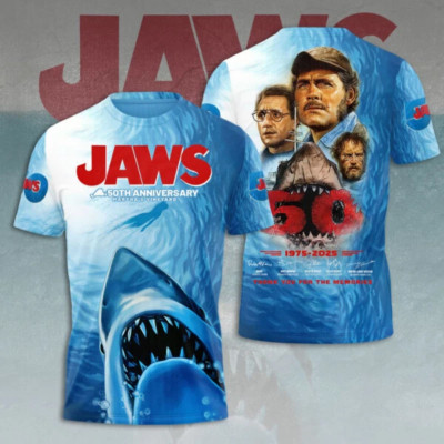 Jaws 3D T Shirt 50 Years 1975-2025 Unisex ALl size 3D Shirt NG3290