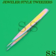 STAINLESS STEEL JEWELER STYLE TWEEZER 3 MULTI TITANIUM RAINBOW COLOR FINE POINT