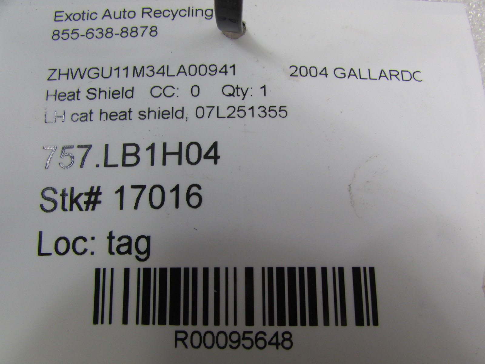 Lamborghini Gallardo, Left Catalytic Converter Heat Shield, Used, P/N 07L251355
