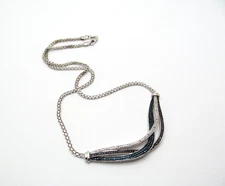 Vintage BR Sun Silver Tone Panther Chain Black & Clear Crystal Twist Necklace
