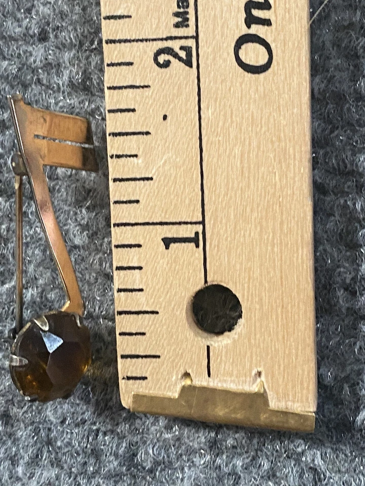 Pin Semiquaver Vintage Nota Musical Estampada Piedra Ámbar 1.75" Tono Dorado De Colección Foto 2 de 4