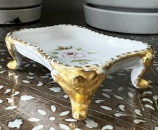 Vintage 1960 Signed Becky Wilson Porcelain Soap Dish/Trinket Dish w/Gold Trim