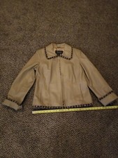 Woman Sz M Jacket. Beige Leather By Jerry Lewis Classic Luxuries. Pre Owned.