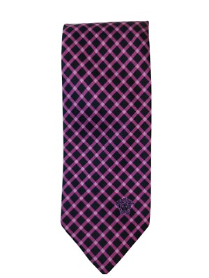 Versace Mens Geometric Diamond Silk Tie Purple Black 61 '' X 3-1/8'' NWOT 