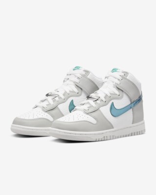 NIB Nike Dunk High FLS Summit White Gray Fog Teal Blue Womens Size 9 Sneakers