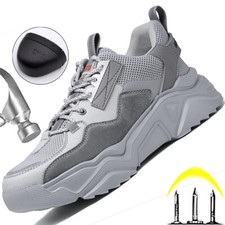 Zapatos de seguridad para hombre Tenis de trabajo Puntera de acero Botas industriales a prueba de pinchazos Gris