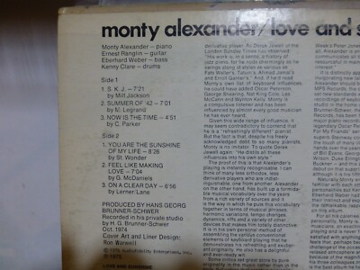 MONTY ALEXANDER LOVE AND SUNSHINE FUNK JAZZ VG+ LP | eBay