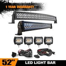 5D 52" Curved 300W LED Light Bar with 32" Straight 180W Bar 4" Pod Kit for ATV