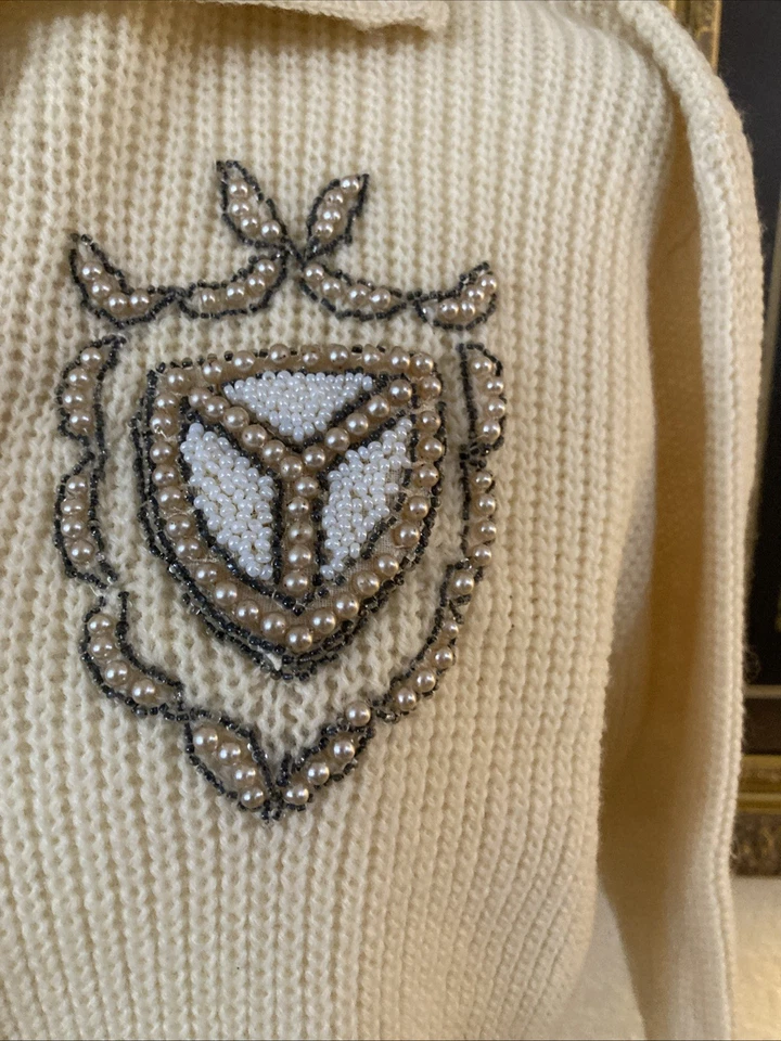 Suéter cárdigan 100 % lana crema Penrose años 60 de colección Foto 2 de 4