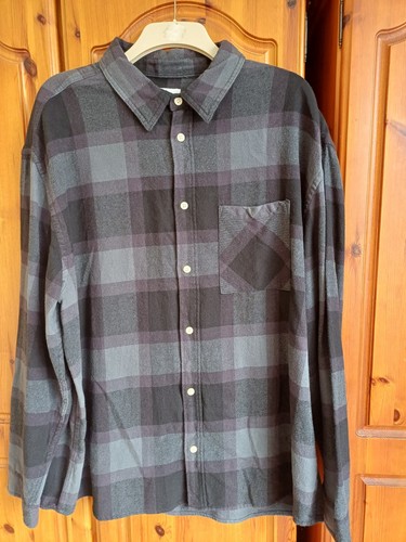 Brand New H&M Relaxed Fit Black/Grey Cotton Checked Long Sleeved Shirt Size XXL - Picture 4 of 8