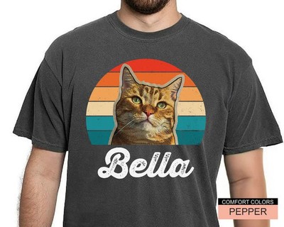 Custom Cat Photo Retro Comfort Tee Personalized Pet Picture Shirt Gift Idea