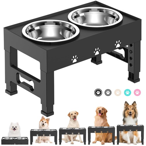 Elevated Dog Bowls with 2 Stainless Steel Bowls, Raised Dog Food Bowl Stand 5...