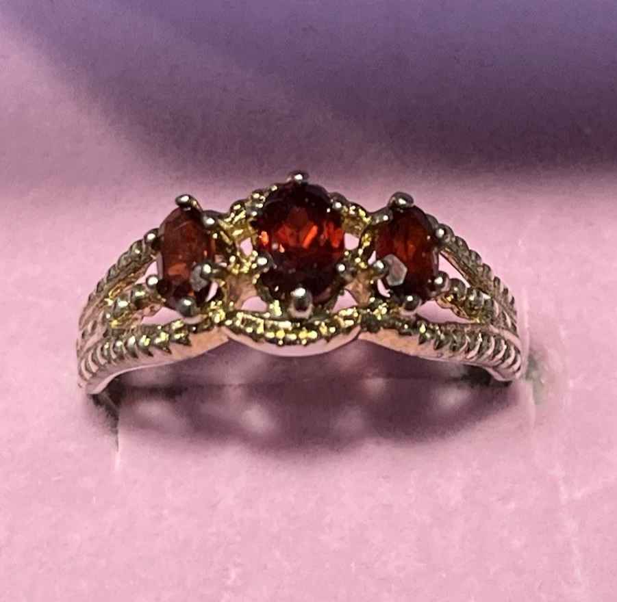 Anillo De Colección Plata Esterlina 925 S8 Pasado, Presente y Futuro Marquesa Granate Piedras Foto 2 de 4