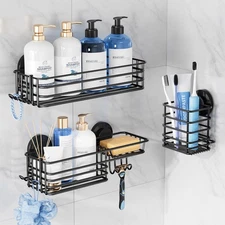 Shower Caddy Suction Cup, 3 Pack Shelves for Inside with Hooks & Soap holder ...