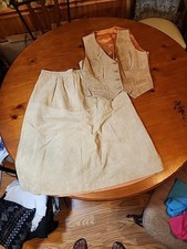 Vintage Cowgirl Leather Suede Western Skirt  Vest Set Tan Measurements In Pics