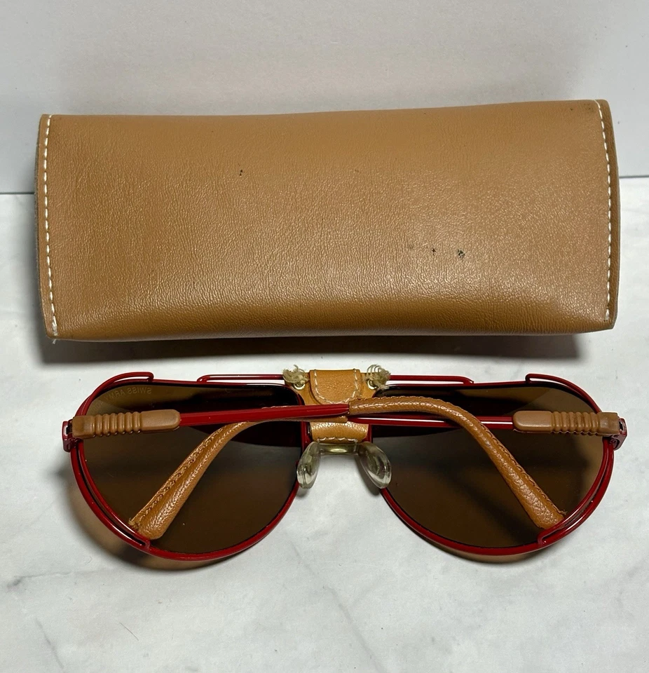 GAFAS DE SOL DE MONTAJE DE CUERO MARCO ROJO 4000 EJÉRCITO SUIZO VINTAGE AÑOS 80 ¡GENIALES! Foto 4 de 4