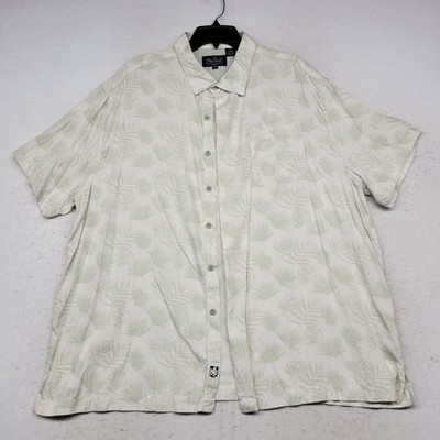 Nat Nast Shirt Mens XXL White Floral Silk Palm Leave Button Up Travel Ivory