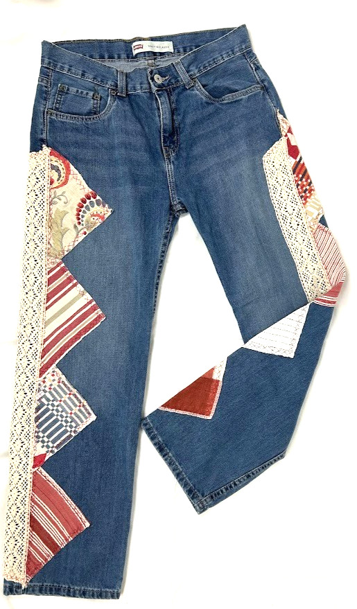 Custom Upcycled Levi’s 550 Jeans - Patchwork Boho… - image 1