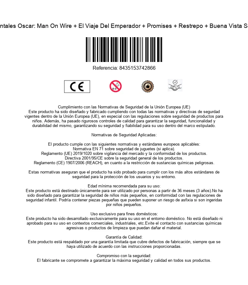 Pack 5 Documentales Oscar: Man On Wire + El Viaje Del Emperador + Promises + Res - Imagen 2 de 2