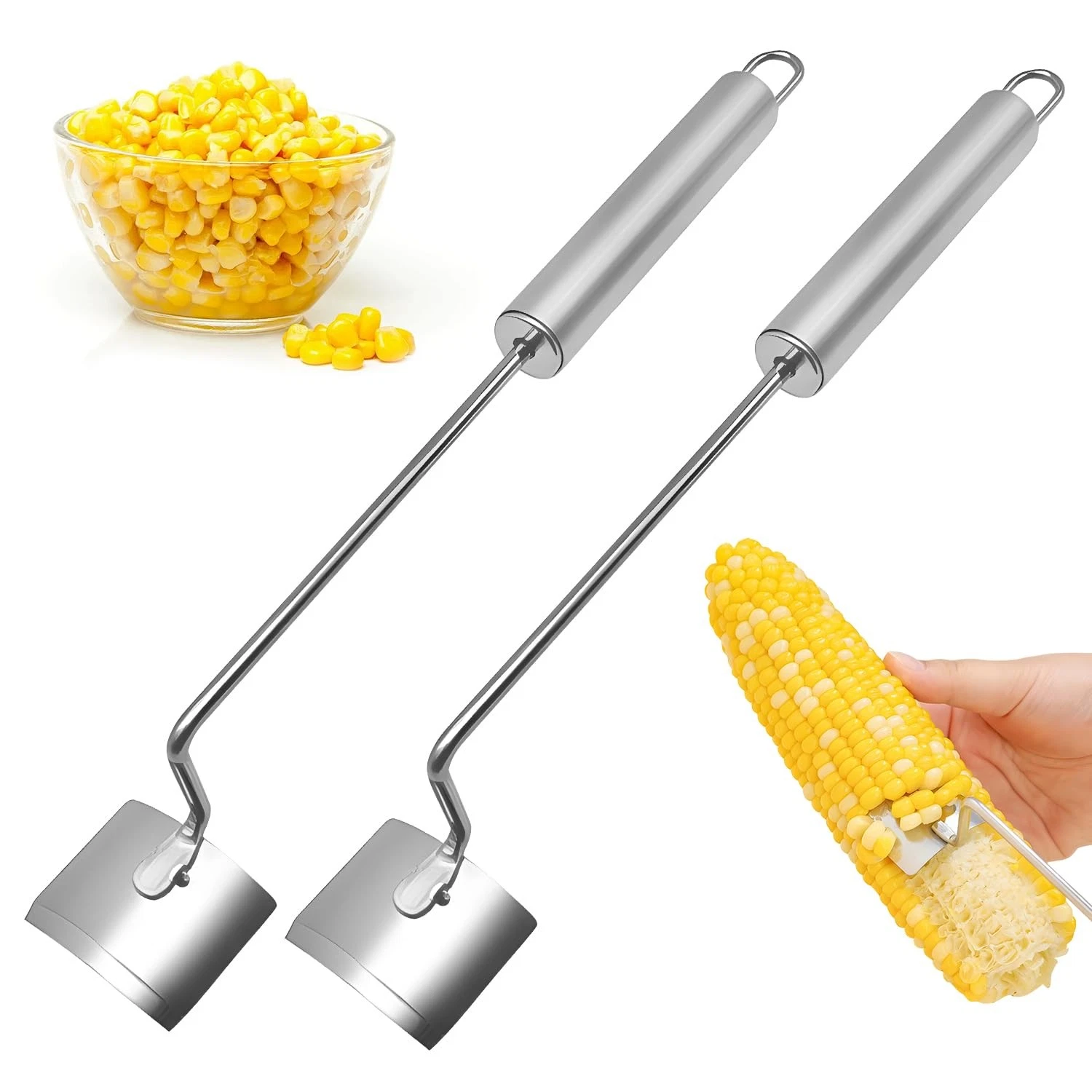 Corn Peeler,Stainless Steel Long Handle Corn Peeler,Easy Clean Corn on the Co...