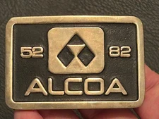 vintage ALCOA 52-82 belt buckle, solid brass, WenatcheeWorks, 1982