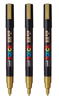 3 PCS PC-3M Water-Based Paint Markers Reversible Fine Tip Gold Art Pen